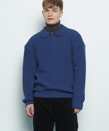M506 collar zipup knit blue