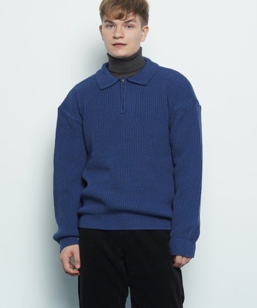 THE-ABON(エイボン)の「M506 collar zipup knit blue(ニット/セーター・メンズ・ブルー・FREE)」の1枚目の写真
