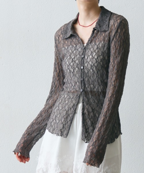 Trish(トリッシュ)の「レースポロ襟シャツ(Tシャツ/カットソー・レディース・ブラック/ホワイト/チャコールグレー・MEDIUM)」の15枚目の写真