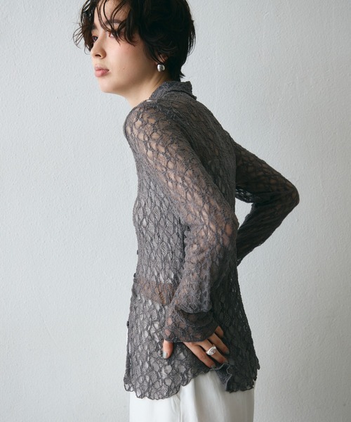 Trish(トリッシュ)の「レースポロ襟シャツ(Tシャツ/カットソー・レディース・ブラック/ホワイト/チャコールグレー・MEDIUM)」の18枚目の写真