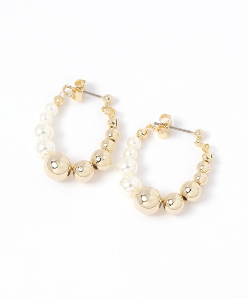 niko and...（ニコアンド）の「メタルパール調MIXピアス（ピアス（両耳用）・レディース・イエロー/グレー・0）」の2枚目の写真