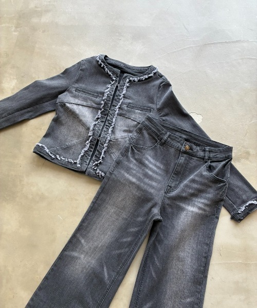 SHAGGIE（シャギー）の「フロント切り替えフリンジジャケット（その他アウター・レディース・ブラック/ブルー・FREE）」の6枚目の写真