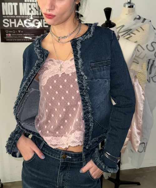 SHAGGIE（シャギー）の「フロント切り替えフリンジジャケット（その他アウター・レディース・ブラック/ブルー・FREE）」の22枚目の写真