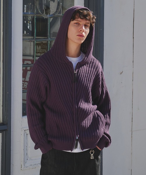 Regen Glanz（レーゲングランツ）の「rib knit double zip hoodie / リブニットダブルジップフーディー（パーカー・メンズ・パープル系その他/ブラック/グリーン系その他・SMALL/LARGE/MEDIUM）」の6枚目の写真