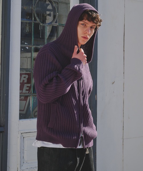 Regen Glanz（レーゲングランツ）の「rib knit double zip hoodie / リブニットダブルジップフーディー（パーカー・メンズ・パープル系その他/ブラック/グリーン系その他・SMALL/LARGE/MEDIUM）」の7枚目の写真