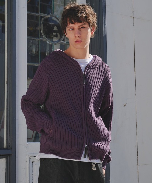 Regen Glanz（レーゲングランツ）の「rib knit double zip hoodie / リブニットダブルジップフーディー（パーカー・メンズ・パープル系その他/ブラック/グリーン系その他・SMALL/LARGE/MEDIUM）」の8枚目の写真