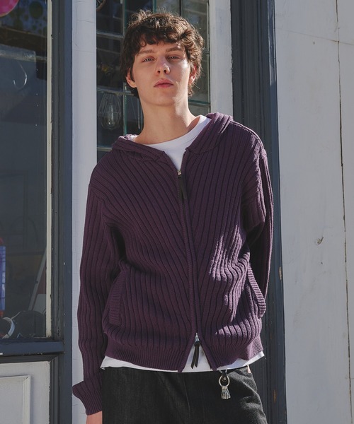 Regen Glanz（レーゲングランツ）の「rib knit double zip hoodie / リブニットダブルジップフーディー（パーカー・メンズ・パープル系その他/ブラック/グリーン系その他・SMALL/LARGE/MEDIUM）」の9枚目の写真