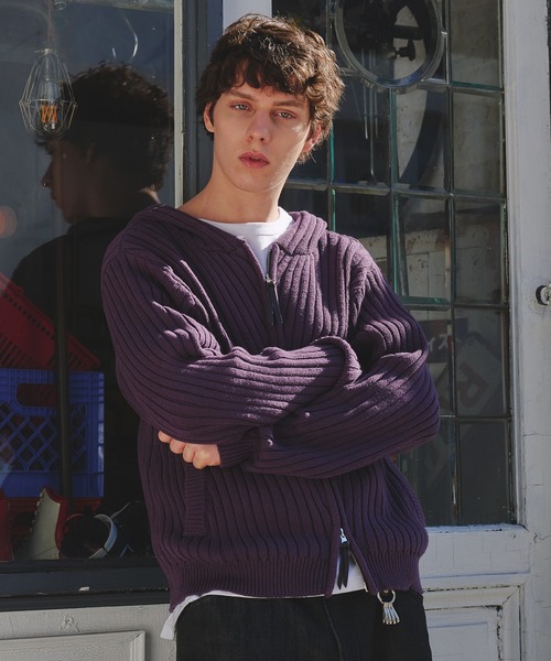 Regen Glanz（レーゲングランツ）の「rib knit double zip hoodie / リブニットダブルジップフーディー（パーカー・メンズ・パープル系その他/ブラック/グリーン系その他・SMALL/LARGE/MEDIUM）」の10枚目の写真