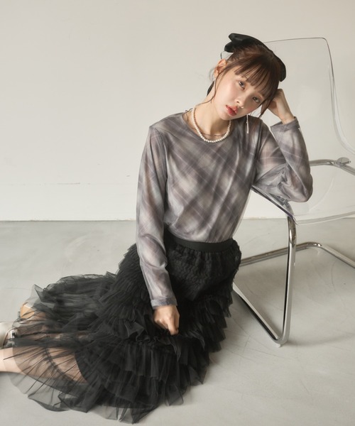 Nadana（ナダナ）の「チュールフリルスカート（スカート・レディース・グレー/アイボリー/ブラック・FREE）」の20枚目の写真