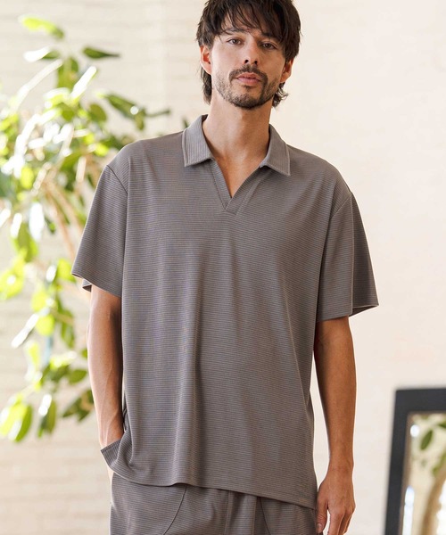 CAMBIO（カンビオ）の「mhs2513- Honeycomb Like Skipper Polo Shirt スキッパーポロシャツ(2026GIM-004)（ポロシャツ・メンズ・チャコール/ブラック/ホワイト・S/M/L）」の4枚目の写真