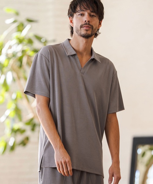 CAMBIO（カンビオ）の「mhs2513- Honeycomb Like Skipper Polo Shirt スキッパーポロシャツ(2026GIM-004)（ポロシャツ・メンズ・チャコール/ブラック/ホワイト・S/M/L）」の5枚目の写真