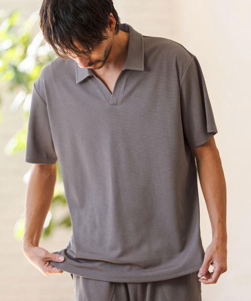 CAMBIO（カンビオ）の「mhs2513- Honeycomb Like Skipper Polo Shirt スキッパーポロシャツ(2026GIM-004)（ポロシャツ・メンズ・チャコール/ブラック/ホワイト・S/M/L）」の6枚目の写真