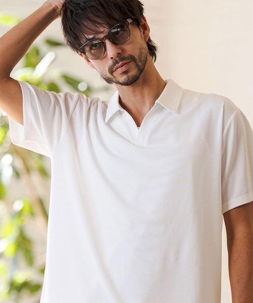 CAMBIO（カンビオ）の「mhs2513- Honeycomb Like Skipper Polo Shirt スキッパーポロシャツ(2026GIM-004)（ポロシャツ・メンズ・チャコール/ブラック/ホワイト・S/M/L）」の10枚目の写真