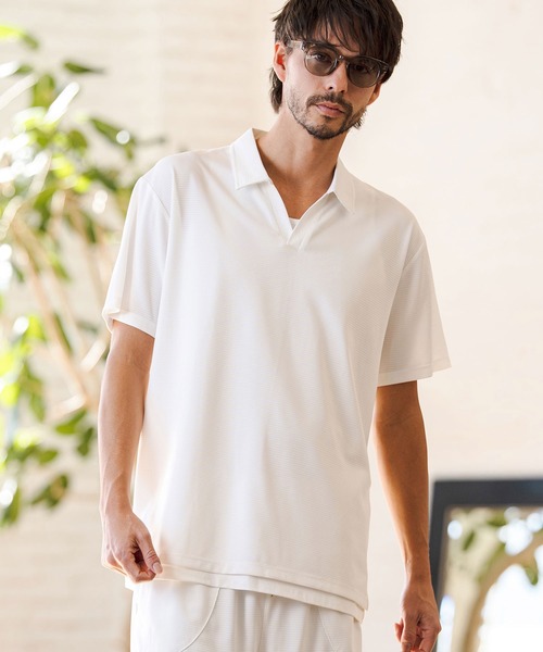 CAMBIO（カンビオ）の「mhs2513- Honeycomb Like Skipper Polo Shirt スキッパーポロシャツ(2026GIM-004)（ポロシャツ・メンズ・チャコール/ブラック/ホワイト・S/M/L）」の11枚目の写真