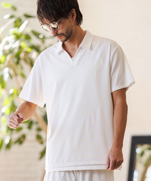 CAMBIO（カンビオ）の「mhs2513- Honeycomb Like Skipper Polo Shirt スキッパーポロシャツ(2026GIM-004)（ポロシャツ・メンズ・チャコール/ブラック/ホワイト・S/M/L）」の12枚目の写真