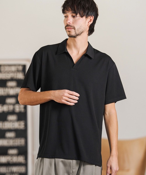 CAMBIO（カンビオ）の「mhs2513- Honeycomb Like Skipper Polo Shirt スキッパーポロシャツ(2026GIM-004)（ポロシャツ・メンズ・チャコール/ブラック/ホワイト・S/M/L）」の16枚目の写真