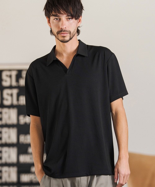 CAMBIO（カンビオ）の「mhs2513- Honeycomb Like Skipper Polo Shirt スキッパーポロシャツ(2026GIM-004)（ポロシャツ・メンズ・チャコール/ブラック/ホワイト・S/M/L）」の17枚目の写真