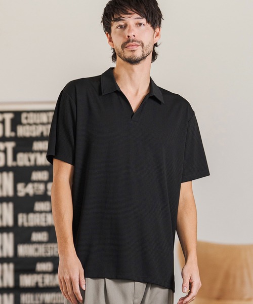 CAMBIO（カンビオ）の「mhs2513- Honeycomb Like Skipper Polo Shirt スキッパーポロシャツ(2026GIM-004)（ポロシャツ・メンズ・チャコール/ブラック/ホワイト・S/M/L）」の18枚目の写真