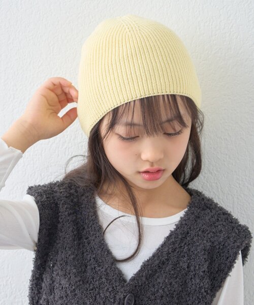 CIAOPANIC TYPY（チャオパニックティピー）の「【KIDS】コットンリブニットビーニー（ニットキャップ/ビーニー・キッズ・ネイビー/グレー/オフホワイト/イエロー・ONE SIZE）」の4枚目の写真