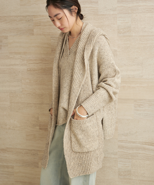 plage（プラージュ）の「3G ミックスフードマフラー（ストール/ショール・レディース・ブラウン/ベージュ・FREE）」の2枚目の写真