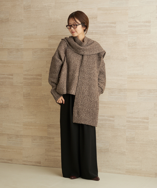 plage（プラージュ）の「3G ミックスフードマフラー（ストール/ショール・レディース・ブラウン/ベージュ・FREE）」の3枚目の写真