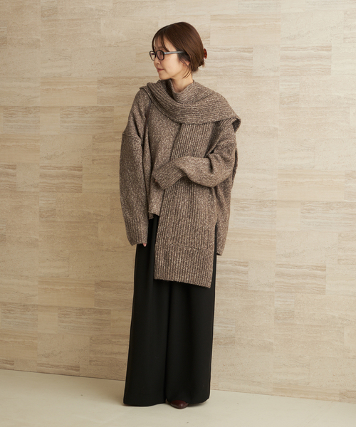 plage（プラージュ）の「3G ミックスフードマフラー（ストール/ショール・レディース・ブラウン/ベージュ・FREE）」の5枚目の写真