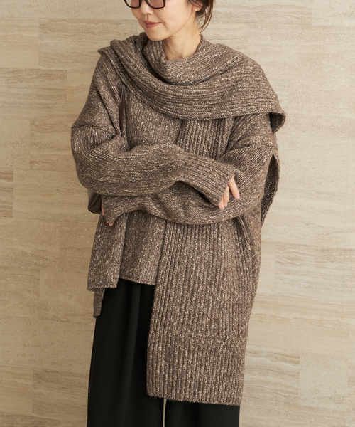 plage（プラージュ）の「3G ミックスフードマフラー（ストール/ショール・レディース・ブラウン/ベージュ・FREE）」の8枚目の写真