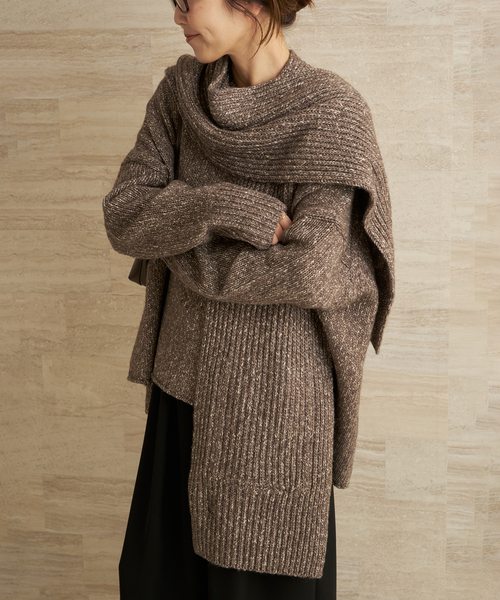 plage（プラージュ）の「3G ミックスフードマフラー（ストール/ショール・レディース・ブラウン/ベージュ・FREE）」の9枚目の写真