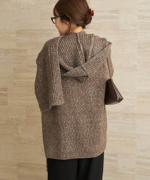 plage（プラージュ）の「3G ミックスフードマフラー（ストール/ショール・レディース・ブラウン/ベージュ・FREE）」の12枚目の写真