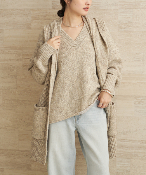 plage（プラージュ）の「3G ミックスフードマフラー（ストール/ショール・レディース・ブラウン/ベージュ・FREE）」の16枚目の写真