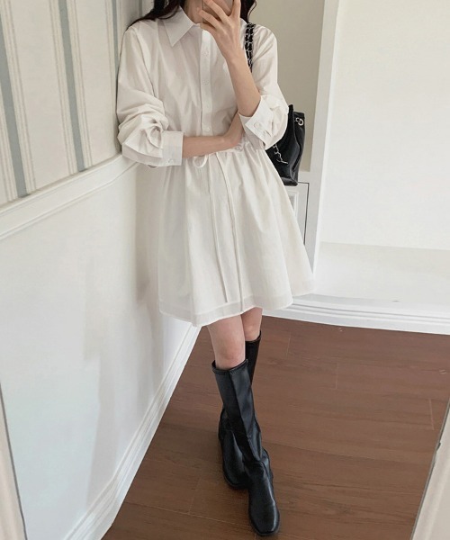 ONEP STAR（ワンピスター）の「ウエストドローストリングシャツワンピース（シャツワンピース・レディース・ホワイト/ネイビー・FREE）」の14枚目の写真