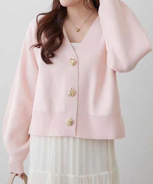 Remind me and forever（リマインドミーアンドフォーエバー）の「【2デザイン】ニュアンス釦カーディガン（カーディガン/ボレロ・レディース・イエロー/ピンク/ブラック/アイボリー/ネイビー/ブルー・FREE）」の17枚目の写真