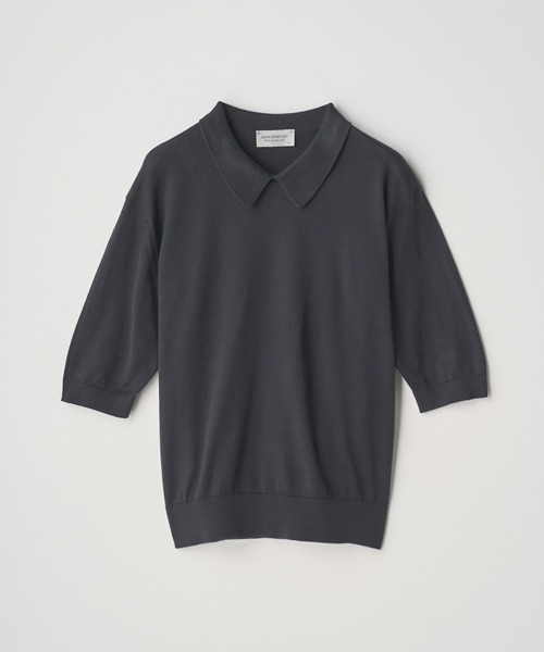 JOHN SMEDLEY(ジョンスメドレー)の「ボタンレス半袖コットンニットポロシャツ(ポロシャツ・レディース・ブラック・M/S)」の1枚目の写真