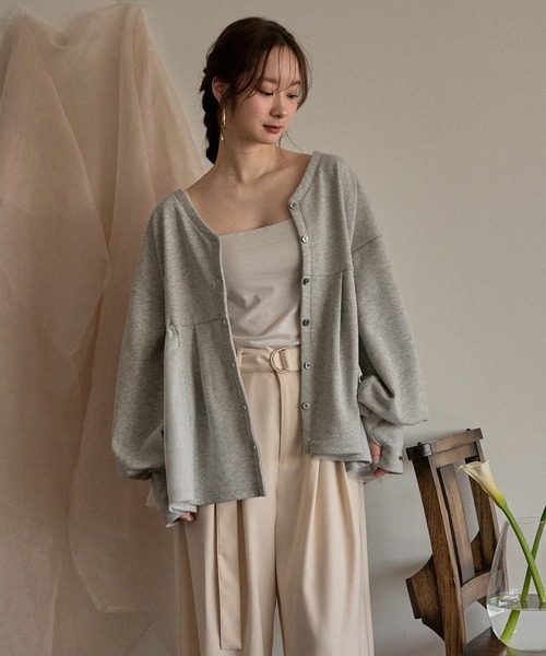 mideal(マイディール)の「peplum sweatshirt cardigan / ペプラムスウェットカーディガン(スウェット・レディース・グレー/アイボリー・FREE)」の1枚目の写真