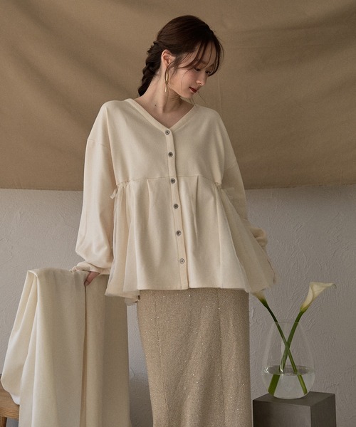 mideal(マイディール)の「peplum sweatshirt cardigan / ペプラムスウェットカーディガン(スウェット・レディース・グレー/アイボリー・FREE)」の2枚目の写真