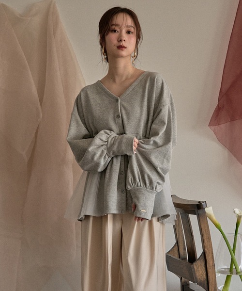 mideal(マイディール)の「peplum sweatshirt cardigan / ペプラムスウェットカーディガン(スウェット・レディース・グレー/アイボリー・FREE)」の3枚目の写真