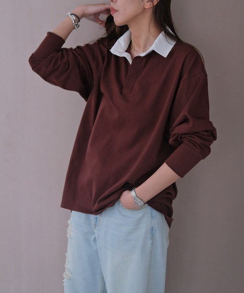 AKTE（アクテ）の「コットンラガーシャツ（シャツ/ブラウス・レディース・ライム/ブラウン・FREE）」の5枚目の写真