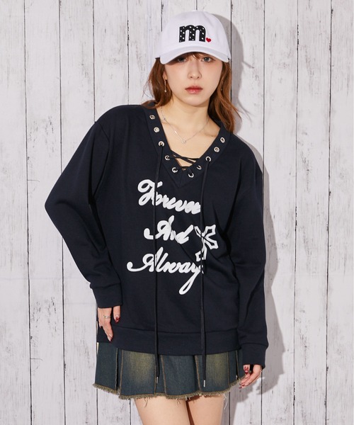 GORGE(ゴージ)の「《編み上げデザイン×裏毛素材》トレーナー/秋冬春/全3色(スウェット・レディース・オフホワイト/グレー/ネイビー・F)」の8枚目の写真