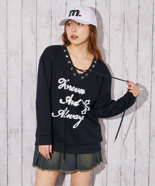 GORGE(ゴージ)の「《編み上げデザイン×裏毛素材》トレーナー/秋冬春/全3色(スウェット・レディース・オフホワイト/グレー/ネイビー・F)」の9枚目の写真