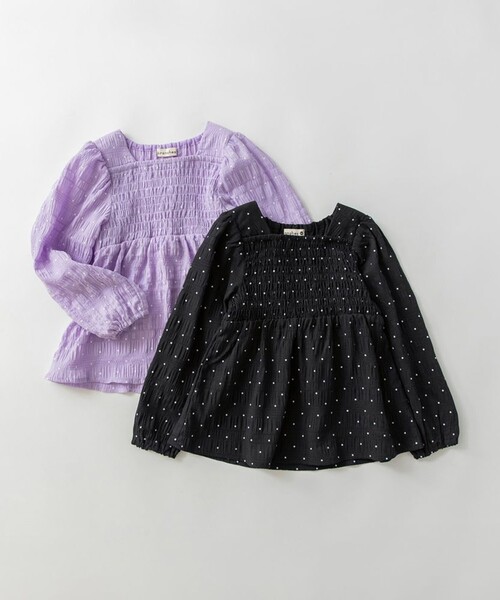 BRANSHES（ブランシェス）の「【プチレディ】シャーリングチュニック（シャツ/ブラウス・キッズ・ラベンダー/ブラック・140/120/100/150/130/110）」の8枚目の写真