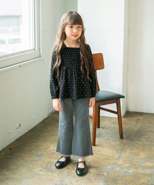 BRANSHES（ブランシェス）の「【プチレディ】シャーリングチュニック（シャツ/ブラウス・キッズ・ラベンダー/ブラック・140/120/100/150/130/110）」の11枚目の写真