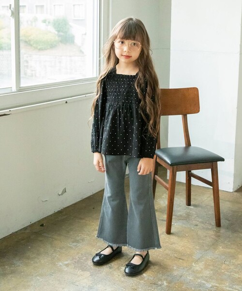 BRANSHES（ブランシェス）の「【プチレディ】シャーリングチュニック（シャツ/ブラウス・キッズ・ラベンダー/ブラック・140/120/100/150/130/110）」の12枚目の写真