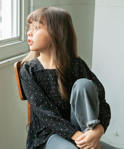 BRANSHES（ブランシェス）の「【プチレディ】シャーリングチュニック（シャツ/ブラウス・キッズ・ラベンダー/ブラック・140/120/100/150/130/110）」の16枚目の写真