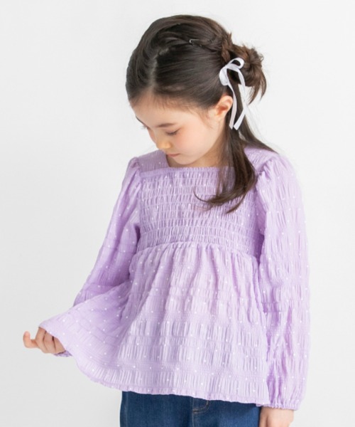 BRANSHES（ブランシェス）の「【プチレディ】シャーリングチュニック（シャツ/ブラウス・キッズ・ラベンダー/ブラック・140/120/100/150/130/110）」の2枚目の写真