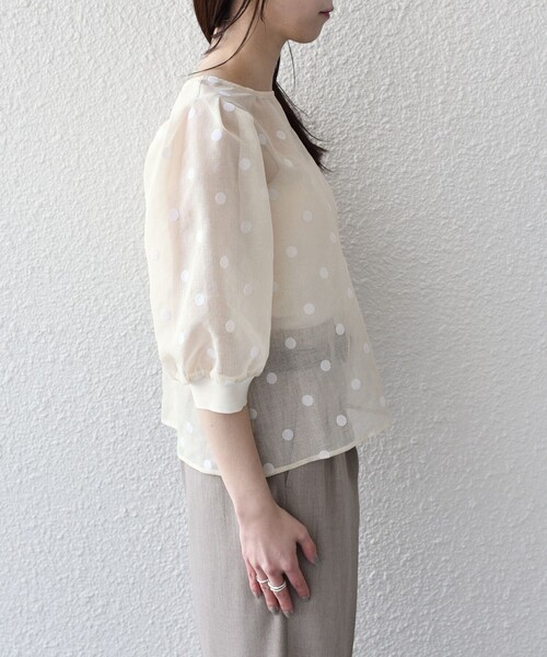 SHIPS Colors(シップス カラーズ)の「SHIPS Colors:〈手洗い可能〉シアー フロッキー ドット 5分袖 ブラウス◇(シャツ/ブラウス・レディース・オフホワイト/ブラック・ONE SIZE)」の15枚目の写真