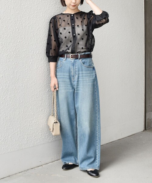 SHIPS Colors(シップス カラーズ)の「SHIPS Colors:〈手洗い可能〉シアー フロッキー ドット 5分袖 ブラウス◇(シャツ/ブラウス・レディース・オフホワイト/ブラック・ONE SIZE)」の20枚目の写真