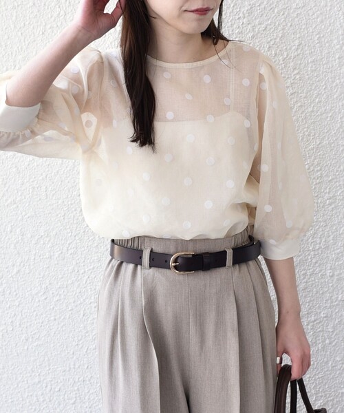 SHIPS Colors(シップス カラーズ)の「SHIPS Colors:〈手洗い可能〉シアー フロッキー ドット 5分袖 ブラウス◇(シャツ/ブラウス・レディース・オフホワイト/ブラック・ONE SIZE)」の22枚目の写真