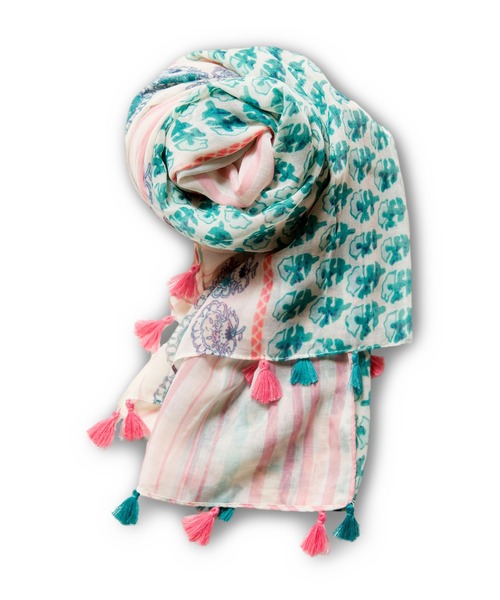 OSMOSIS（オズモーシス）の「タッセルヘムプリントストール（ストール/ショール・レディース・イエロー/ライトパープル/ピンク・ONE SIZE）」の5枚目の写真