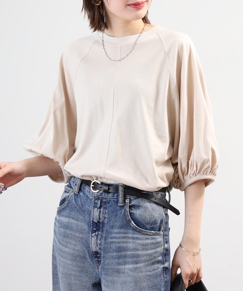 OMNES(オムネス)の「汗じみ防止UV 袖ボリューム半袖プルオーバーTシャツ(Tシャツ/カットソー・レディース・サックスブルー/ベージュ/ブラック/ホワイト・FREE)」の18枚目の写真