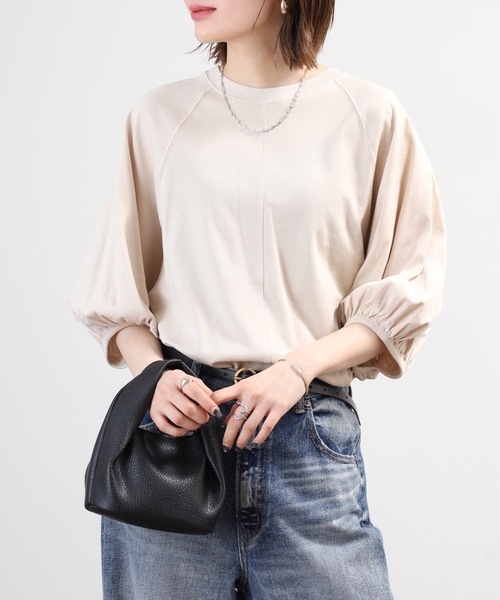OMNES(オムネス)の「汗じみ防止UV 袖ボリューム半袖プルオーバーTシャツ(Tシャツ/カットソー・レディース・サックスブルー/ベージュ/ブラック/ホワイト・FREE)」の19枚目の写真